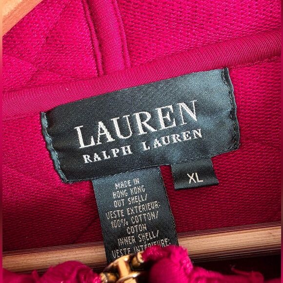 Lauren Ralph Lauren Womens Quilted Jacket Hooded Red Full Zip Cotton XL Barn - Picture 4 of 16